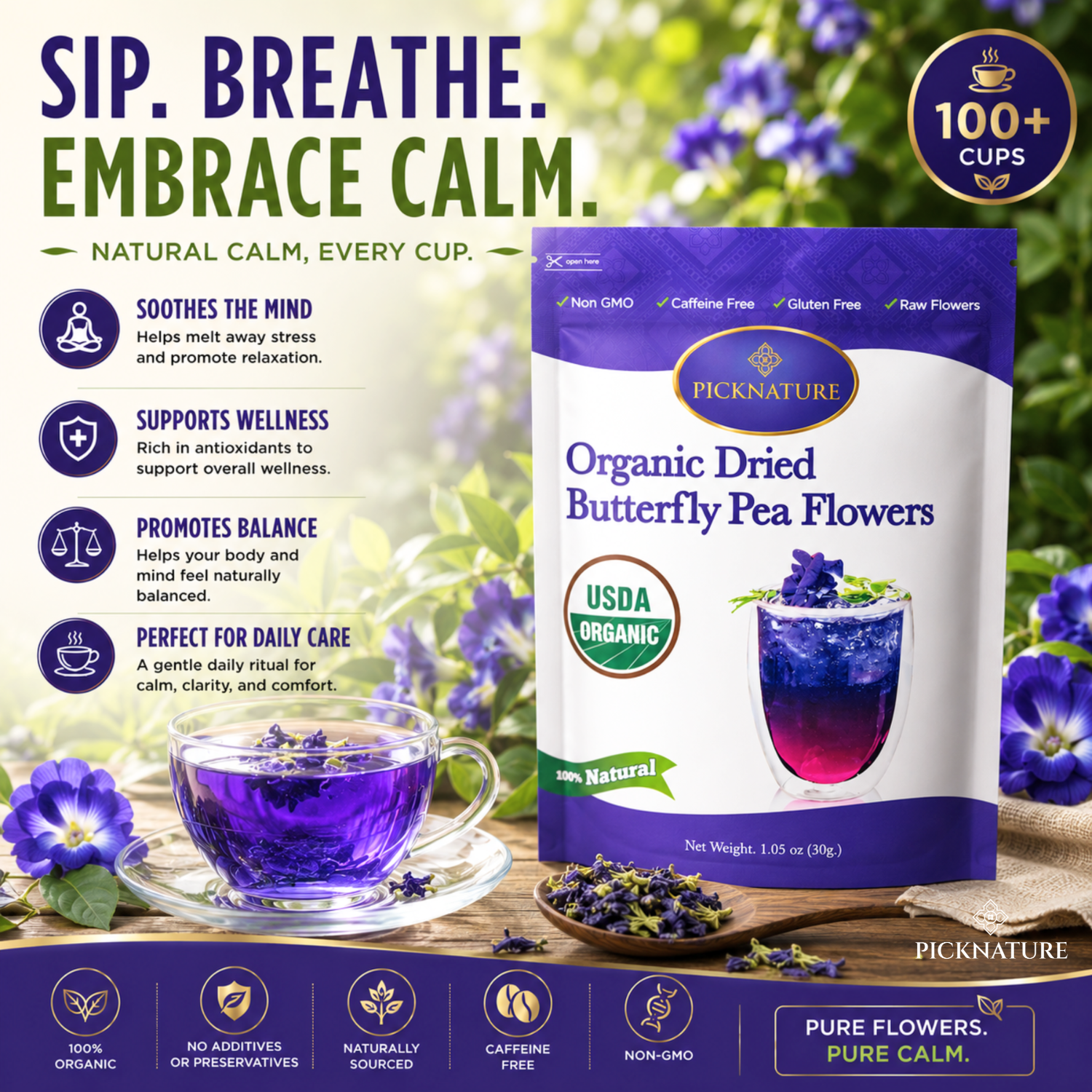 Butterfly Pea Tea | 1.05 oz Pack | Calming, antioxidant-rich floral tea