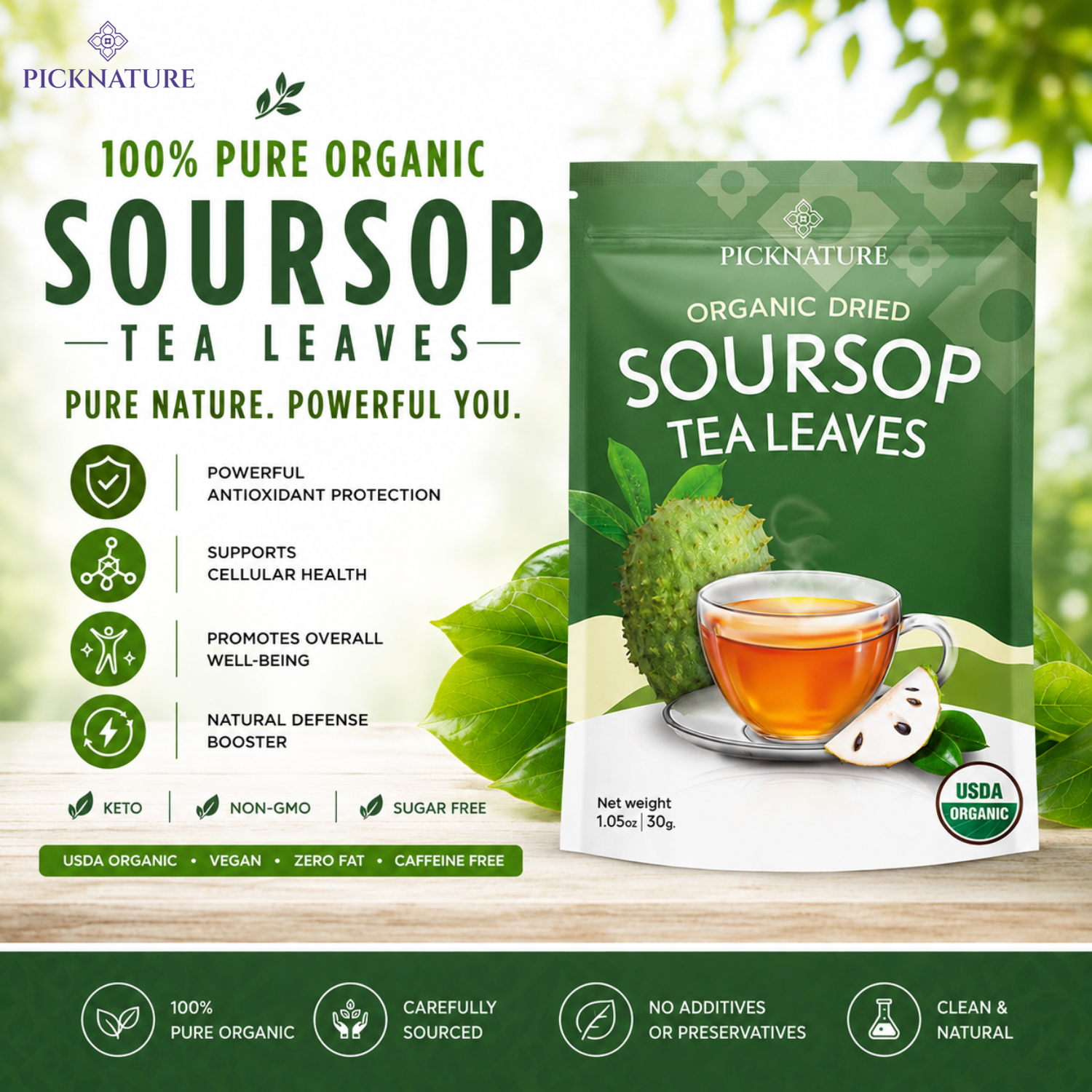 Organic Dried Soursop Tea Leaves | 1.76 oz (100+ Cups) | Smooth tea for detox