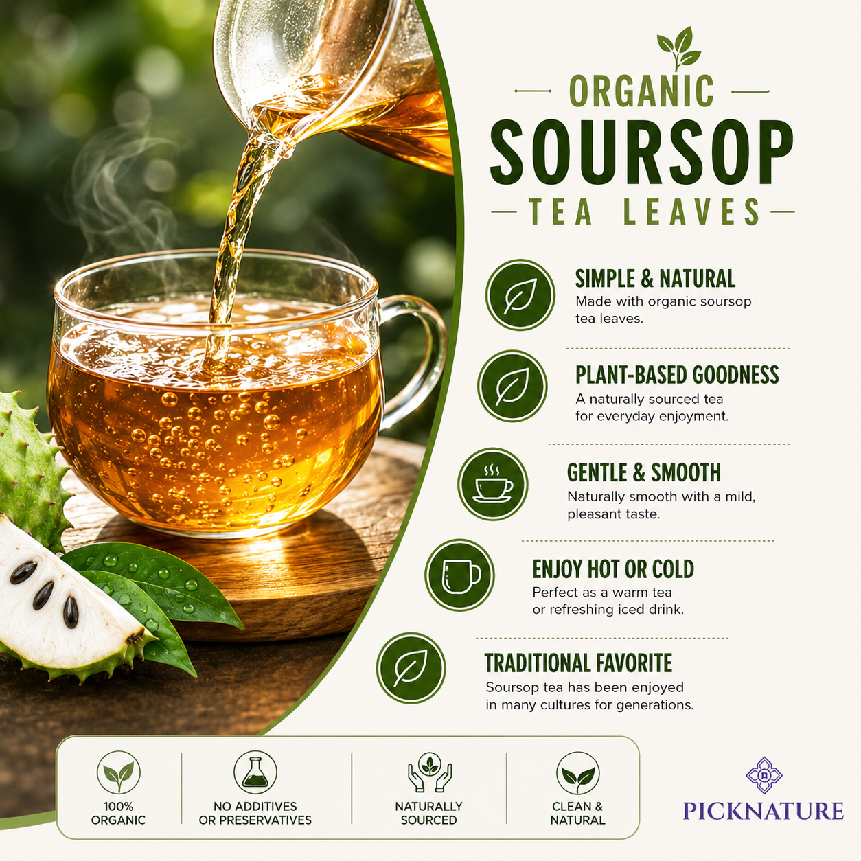 Organic Dried Soursop Tea Leaves | 1.76 oz (100+ Cups) | Smooth tea for detox