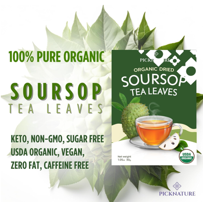 Organic Dried Soursop Tea Leaves | 1.76 oz (100+ Cups) | Smooth tea for detox