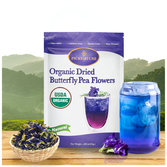 PICKNATURE Butterfly Pea Flower Tea Loose Leaf Whole Petals Freshly Picked From Thailand | Mini Pack (100+ Cups) | Herbal Blue Tea Gifts | USDA Organic
