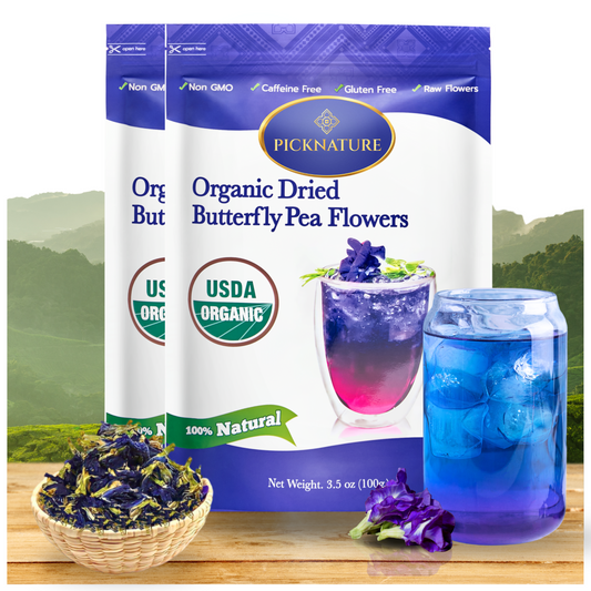 PICKNATURE Organic Butterfly Pea Flower Tea 7 oz. - (VALUE 2-PACK 600+ Cups) - Antioxidant Rich Dried Herbal Loose Leaf Blue Tea Flowers - Product of Thailand